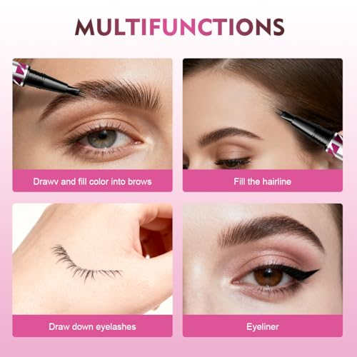 2 Pack Microblading Eyebrow Pencils for Women,2-in-1 Dual-Ended Eye Brow Pen with 2-Fork-Tip and Precise Brush-Tip, Waterproof Long Lasting Eyebrow Pen for Natural Hair-Like Brows(Dark Brown*2) — view 5