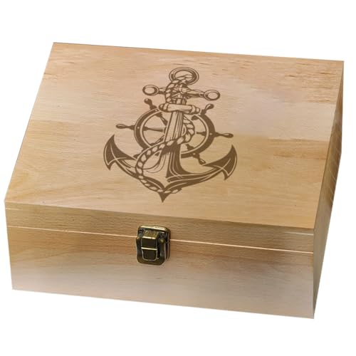 arricraft Anchor Theme Wooden Memory Keepsake Box, Metal Knot Box with Hinged Lid and Lock Decorative Storage Box for Photo Letter Souvenir Jewelry 7.6x9.6x4inch(19.5x24.5x10.3cm)