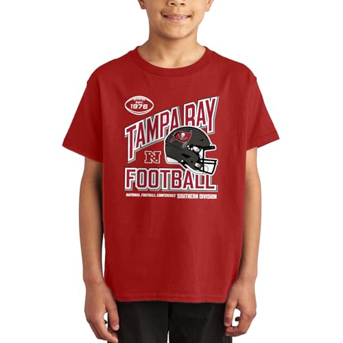 Junk Food NFL - Unisex Youth Short Sleeve Fan Tee - Tampa Bay Buccaneers Angle Helmet - Officially Licensed - Cardinal Red - Large