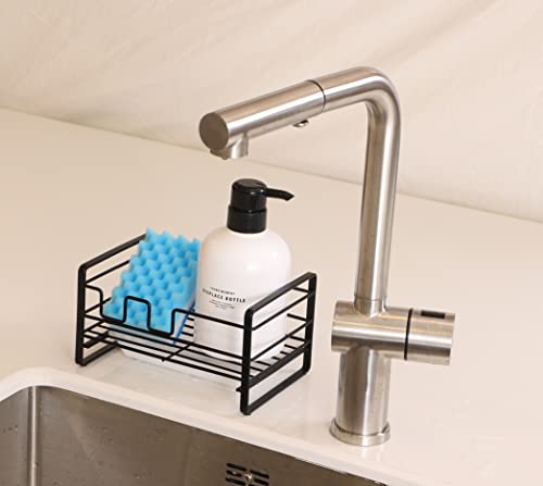 Yexati Porte-éponge, Égouttoir à éponge avec Plateau Amovible, Organisateur de Cuisine pour évier, Support de Rangement pour évier pour Cuisine, Salle de Bain, Noir