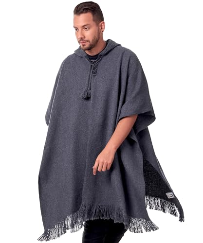 Alpaca Hooded Poncho for Men- Wool Cape with Hood - Winter Long Poncho - Comfortable House Coat-Solid Color4