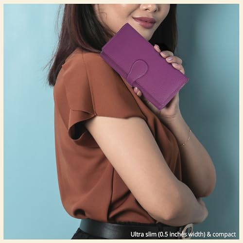 Image of Real Leather Women Wallet Leather with RFID Blocking -Trifold Card Holder Designer Ladies Clutch with ID Window Wallets