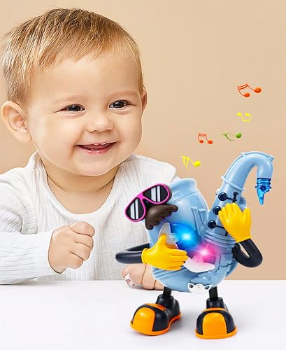 Image of VGRASSP Musical Dancing Mr Rock Saxophone Toy for Kids with 3D Light Effects and Cool Music, Battery Operated Dancing Robot Toy, Interactive Air Blowing Saxophone Simulation Toy, Multicolor