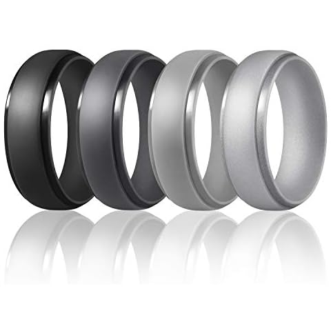 Egnaro Inner Arc Ergonomic Breathable Design, Silicone Rings Mens with Half Sizes, 7 Rings / 4 Rings / 1 Ring Rubber Wedding Bands Cover