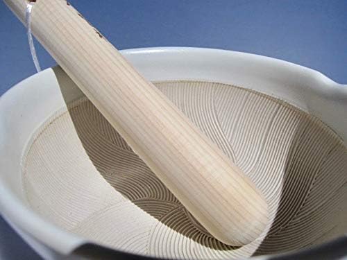 Made in Japan Ripple Ridge Mortar and Pestle Suribachi & Surikogi Set 6.6 Inches for Both Right and Left Handed Mino Ware Pottery Ivory M88238