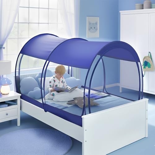 Alvantor Mosquito Net Bed Canopy Bed Tents Dream Tents Privacy Space Twin Size Sleeping Tents Indoor Pop Up Portable Frame Breathable Cottage Navy (Mattress Not Included)