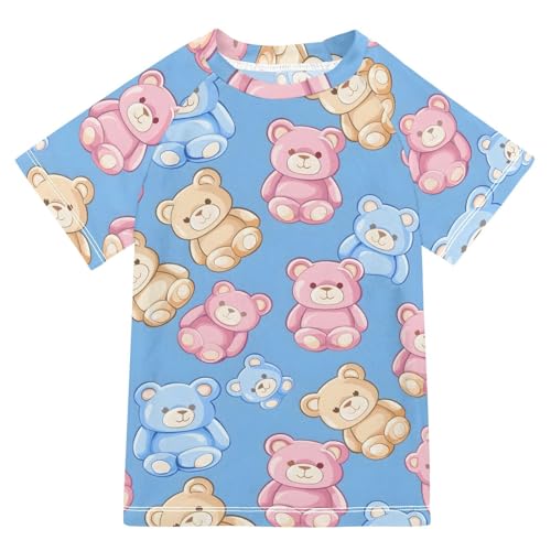 ALAZA Kids Rash Guard Boys Toddler Swim Shirts Short Sleeve Bear Blue Pink Yellow UPF 50+ 3T