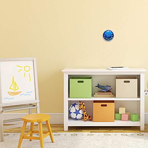 Keygift Wall Clock Silver, 8 Inches Silent Non-Ticking Quartz, Ocean Theme Wall Decor With Dolphins, Battery Operated Round Clock For Kids Room/Living Room/Office/Kitchen/Classroom, Easy To Read #TOP2