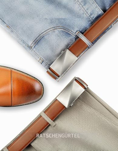 CHAOREN Gürtel Herren, Automatik Ledergürtel Herren 35mm ohne Löcher, Hellbraun, Taille 80-90cm (Gesamtlänge 105cm) – Ansicht 4