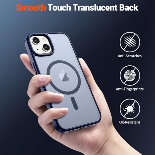 Image of SUPFINE Magnetic for iPhone 15 Case (Compatible with MagSafe) (Military Grade Drop Protection) Slim Translucent Matte Shockproof with Anti-Fingerprint Phone Case, Navy Blue