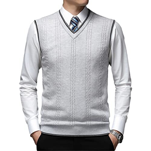 Pull en laine sans manches col en V pour homme gris XL casual