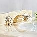 Senlesen LED Light Waterfall Widespread Bathroom Basin Faucet 2 Crystal Knobs Sink Mixer Tap Gold Polished
