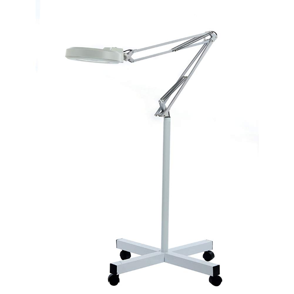 Aioneer Magnifier Rolling Floor Stand Magnifying Adjustable Swivel Arm Lamp Loupe 8X Magnification For Skincare Beauty Manicure Tattoo Salon Spa