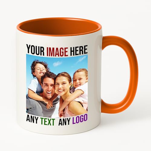 PrintWink Personalised Mug | Coloured Custom Coffee Cup with Photo & Text | Coloured Handle and Inner Mugs for Tea & Hot Chocolate | Unique Gift for Men & Women | Orange