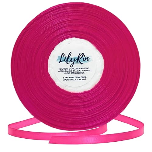 Image of Hot Pink Ribbon 1 /4 Inches 36 Yards Satin Roll Perfect for Easter Scrapbooking, Art, Wedding, Wreath, Baby Shower, Packing Birthday, Wrapping Christmas or Hair Projects Neon