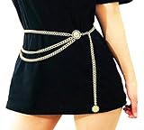 Chargances Women Waist Chain Gold Body Chain Disc Pendant Belly Chain for Women Adjustable Body Harness for Dresses Jeans Chain Jewelry for Women (gold)