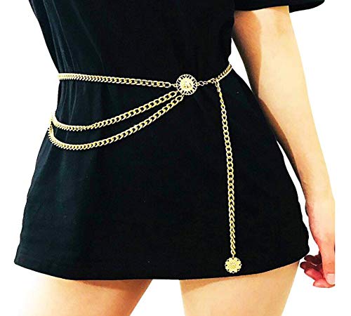 Chargances Women Waist Chain Gold Body Chain Disc Pendant Belly Chain for Women Adjustable Body Harness for Dresses Jeans Chain Jewelry for Women (gold)