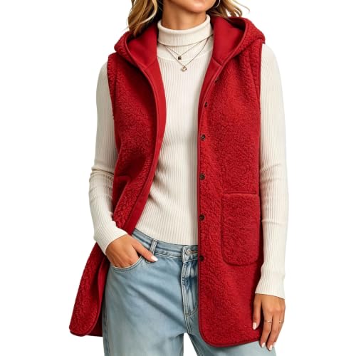 Fleece Vest Women Warm Open Front Sherpa Long Button Down Jackets Vests - image 1