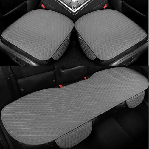 Image of BROGBUS Car Seat Cover Set for Hatchback & Sedan 3 Pieces (2 Front + 1 Rear Bench) Breathable Anti-Slip Fabric with Storage Pouch, Grey