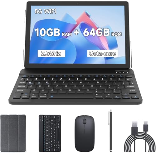 PEICHENG 10.1Inch MTK8768 Octa-core 2.3GHZ Tablet RAM 10GB(4+6Expand)+64GB ROM IPS800*1280 Screen,6000mAh Battery, Black (Tablet with Case/Keyboard/Cable/Mouse/Stylus)