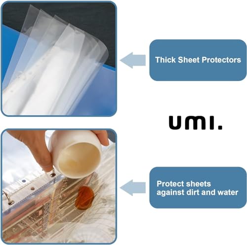 Image of Amazon Brand - Umi A4 Documents File Storage Envelope Transparent File, 100 Pcs Clear Plastic Folder Punched Pockets for Filing Paper and Documents 60 microns