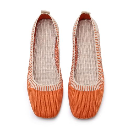 Image of RVROVIC Women's Knit Square Toe Ballet Flats, Slip‑On Casual Flat Shoes