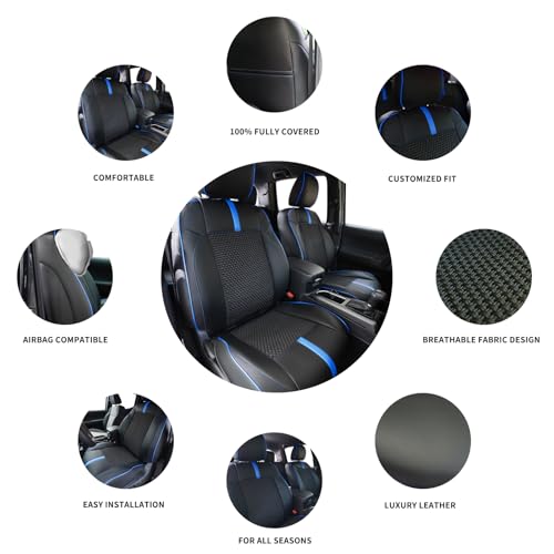Image of Front Seat Covers Custom Fit for Toyota Tacoma 2016-2023 Double & Crew Cab SR,SR5,Limited,TRD Sport,TRD Pro,TRD Off-Road,Full Coverage Leather Seat Covers,Interior Accessories,Blue Black