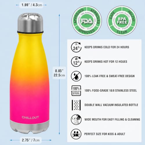 Image of CHILLOUT LIFE 12oz Kids Insulated Stainless Steel Water Bottle, Leak Proof