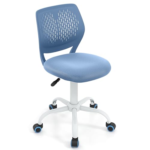 POWERSTONE Small Desk Chair with Wheels Home Office Chair Mid Back Armless Computer Task Chair Adjustable Swivel Rolling Chair for Small Space Blue