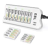 EBL AA 2300mAh (8 Pack) and AAA 1100mAh (8 Pack) Ni-MH Rechargeable Batteries and 808U AA AAA Rechargeable Battery Charger with 2 USB Charging Ports