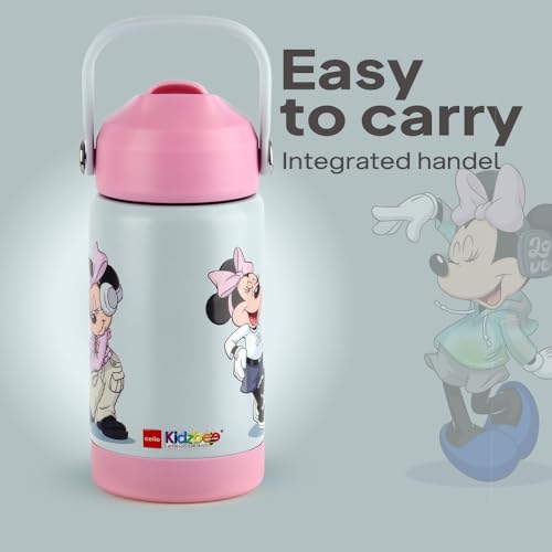 Image of CELLO Kidzbee Gen Alpha Stainless Steel Kids Flask Water Bottle 370ml | 3D Minnie Mouse Touch & Feel Design Leakproof Lightweight Easy to Carry Hot and Cold Kids Flask Water Bottle For School & Travel