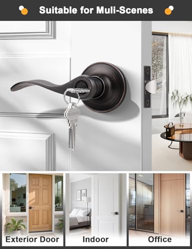 Image of Gobrico Keyed-Alike Oil Rubbed Bronze Entry Door Locks Wave Handle Lever with Same Key, 3Pack