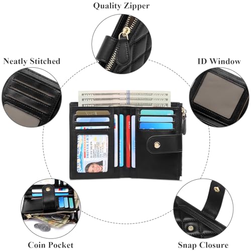 SENDEFN Small Wallet for Woman Leather RFID Blocking Bifold Zipper Pocket Credit Card Holder4