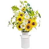 Picture of obbsie 23.5" Faux Flowers in Vase, Silk Sunflower Artificial Flowers with Metal Pot Fake Sunflowers with Vase Flowers Arrangement Centerpieces for Table Kitchen Dining Living Room Home Spring Decor
