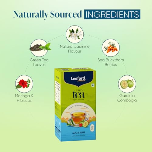 Image of Leeford Aqua Slim Green Tea Pack of 2 (30 Tea Bags Each)|Garcinia,Hibiscus & Moringa Blend|Supports Weight Management,Fat Burn & Digestion|Natural Detox & Metabolism Booster|Enjoy With Honey
