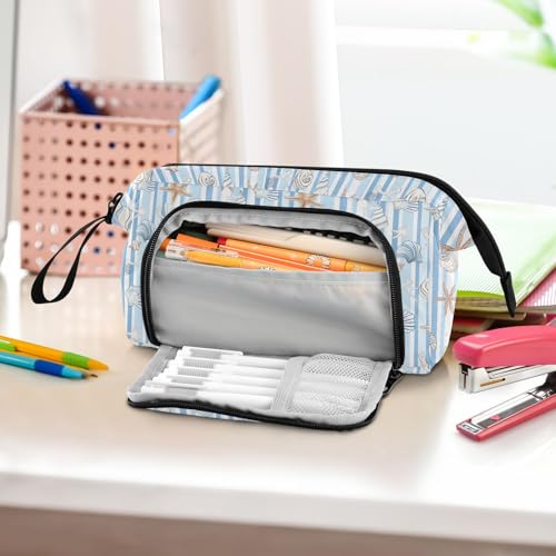 Image of senya Big Capacity Pencil Case Pen Case Canvas Bag Make-up Pen Pouch for Office College School Kids Teens Student Starfish Shell Pattern