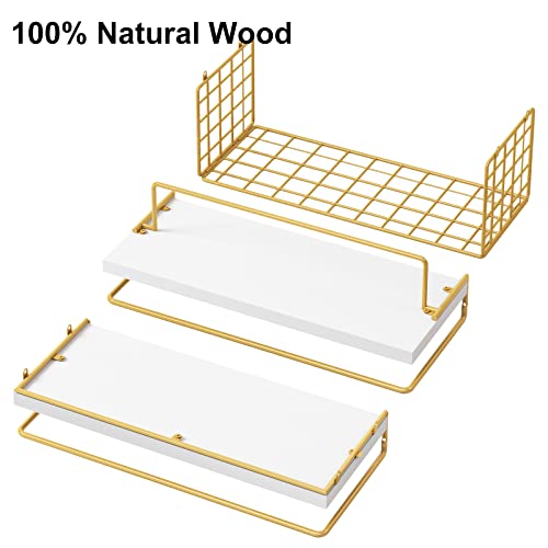 image for Fixwal 2+1 Tier Wall Mounted Floating Shelves with Metal Frame, Rustic