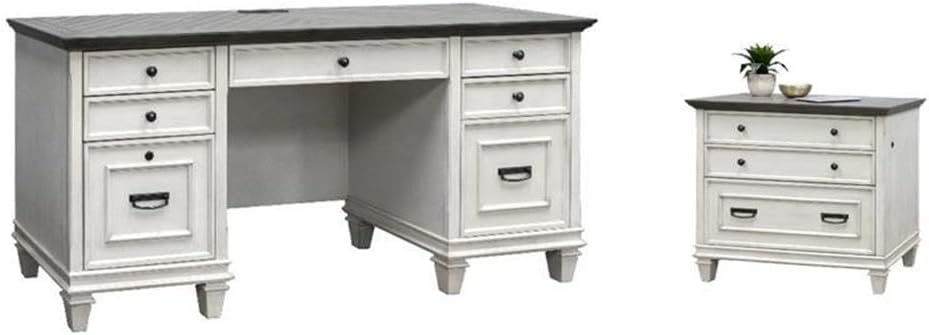 BOWERY HILL Set of 2 Wood Lateral Filing Cabinet & Credenza Office Desk