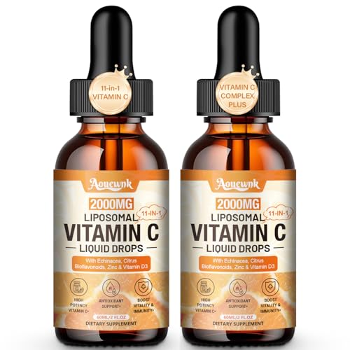 2 Packs Liquid Vitamin C Drops 2000mg 11-in-1 Liposomal Vitamin C Complex