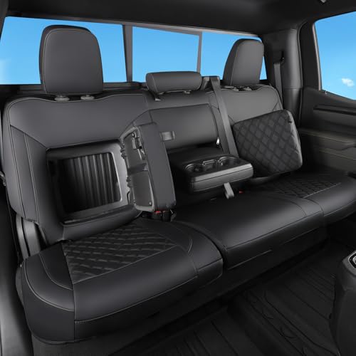 TANDI Fit for Silverado & GMC Sierra Seat Covers with Faux Leather for 2019 2020 2021 2022 2023 2024 2025 Chevy Silverado & GMC Sierra 1500 & 2020-2025 2500HD 3500HD (Black with Black, Full Set (SG-A)