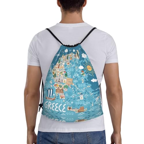 Greece Map Print Drawstring Bag Yoga Bag Gym Bag Sackpack Sports Beach Backpack for Men Women2