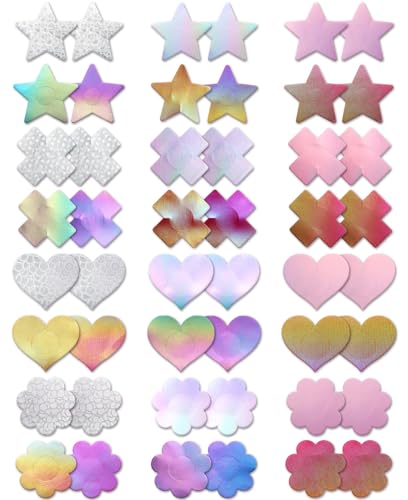 Image of Glitters Pasties Rave Pack Nipple Covers Stickers Disposable Sticky Breast Petals Bra for Women Rave Outfit Party