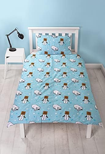 Minecraft Polar Bear Duvet Cover Bedding Set | Officially Licensed Reversible 2 Sided Design With Matching Pillowcase