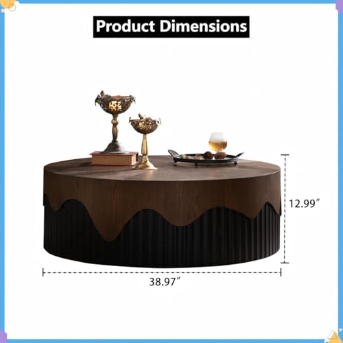 Image of WOODEN SPACE WaveEdge Round Center Table | Modern Designer Coffee Table for Living Room | HDHMR & Wooden Build | Fluted Base Luxury Center Table