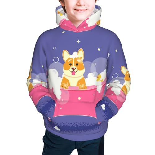 Dog Washes in a Pink Bath Kid Hoodies Boys Sweatshirts Girls Pullover with Pocket3