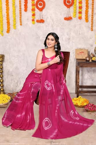 Image of MIRCHI FASHION Women Saree Shibori Print Chiffon | Elegant Festive and Functional Sari for All-Day Comfort with Matching Blouse