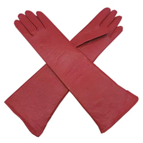 Guantes de Piel de Oveja para Mujer de Invierno 40-42 Cm Guantes de conducción de Cuero con Manga de Brazo par