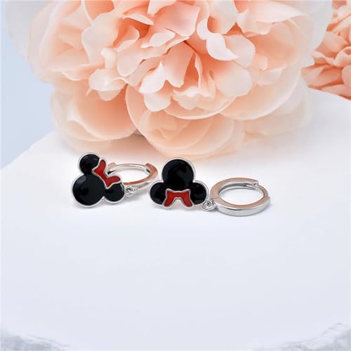 Sterling Silver Black Mouse Hoop Earrings for Women Cute Delicate Mouse Dangle Huggie Earrings Hypoallergenic Lucky Princess Animal Jewelry for Daughter Birthday Gifts3