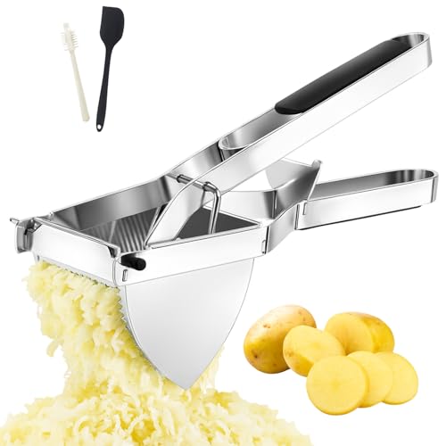 Heavy Duty Potato Ricer, Large 22oz Potato Masher, Stainless Steel Press and Mash Kitchen Gadget for Mashed Potatoes, Spaetzle Maker with Silicone Handle