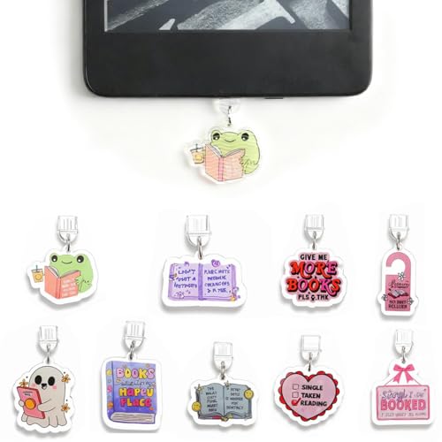 KIRZAX 9 Piezas Tapones Antipolvo para Kindle, Puerto Type-C | Colgantes de diversión para Kindle, Regalo Festivo para Lectores, compatible con Kindle Paperwhite 2024 & Dispositivos